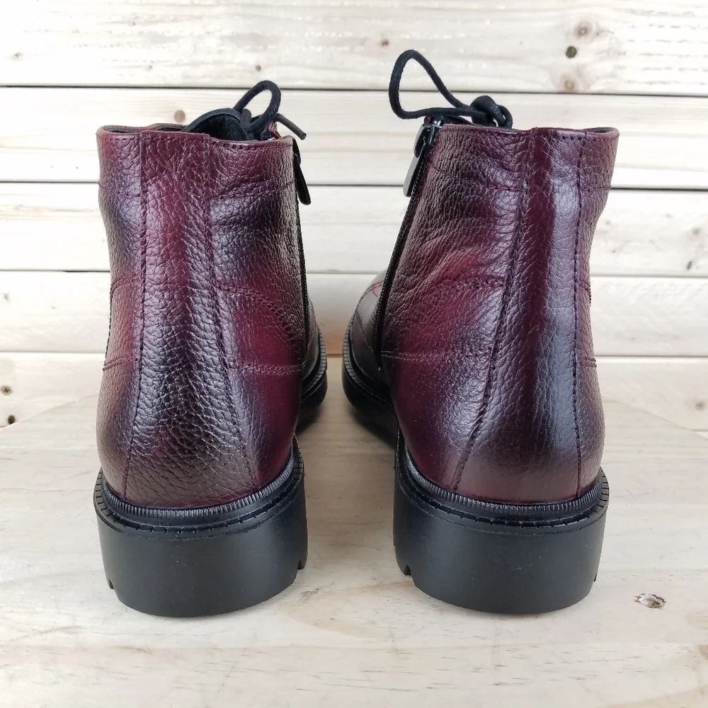 Men's Boots 9 M 100% Genuine Leather Burgundy Biker Paul Branco Side Zip Lace-up